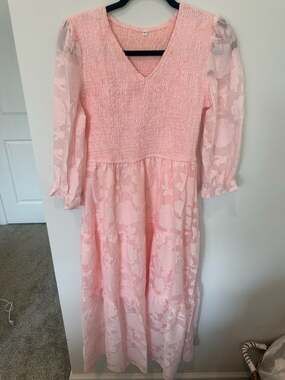 SHEIN Enchnt V-Neck Smocked Waist Floral Texture Tiered Maxi Dress
